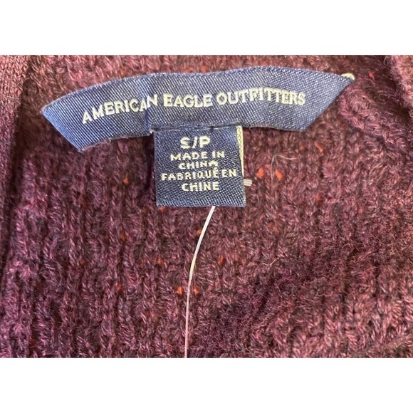 American Eagle Women's Maroon Open Knit Weave 1/4 Back Zipper Sweater Size S VTG - Picture 7 of 12